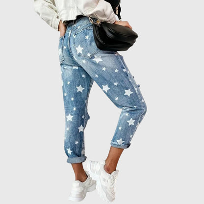 Modern ladies' comfort trousers in blue, offering elegant and casual wear for effortless, unique style.