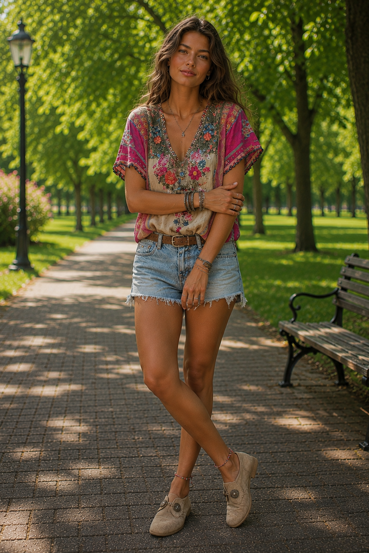Women's effortless bohemian charm top, casual & relaxed fit. Ideal summer festival blouse, stylish for travel & everyday.