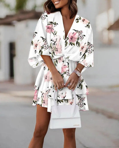 Stylish women's boho mini dress, flowy & flattering for summer, vacation, or casual wear.