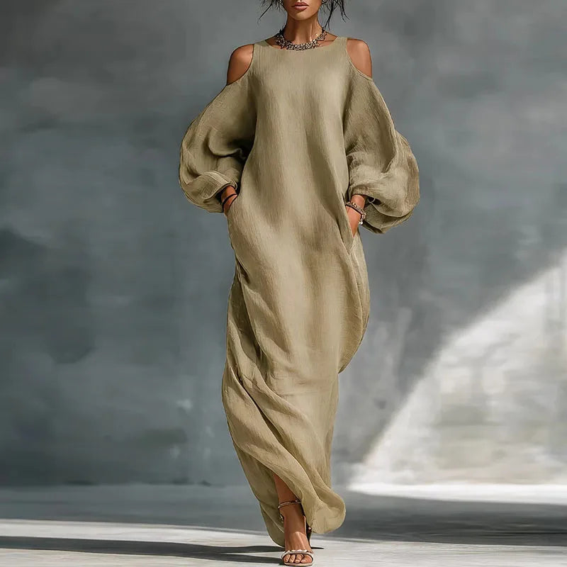 Elegant women's cold shoulder maxi dress with a relaxed bohemian fit, ideal for versatile summer occasions.