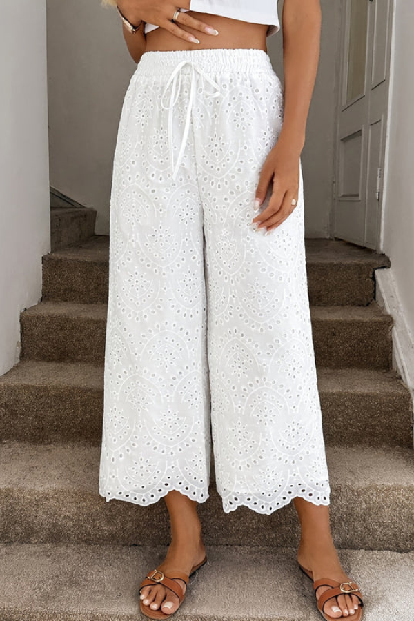 Women's bohemian cropped summer pants, relaxed fit, perfect for vacation or beachwear.
