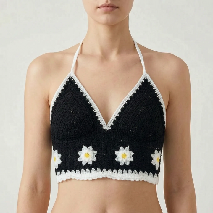 Trendy women's bohemian halter crop top. Must-have for summer fashion, beachwear, festivals & vacation.