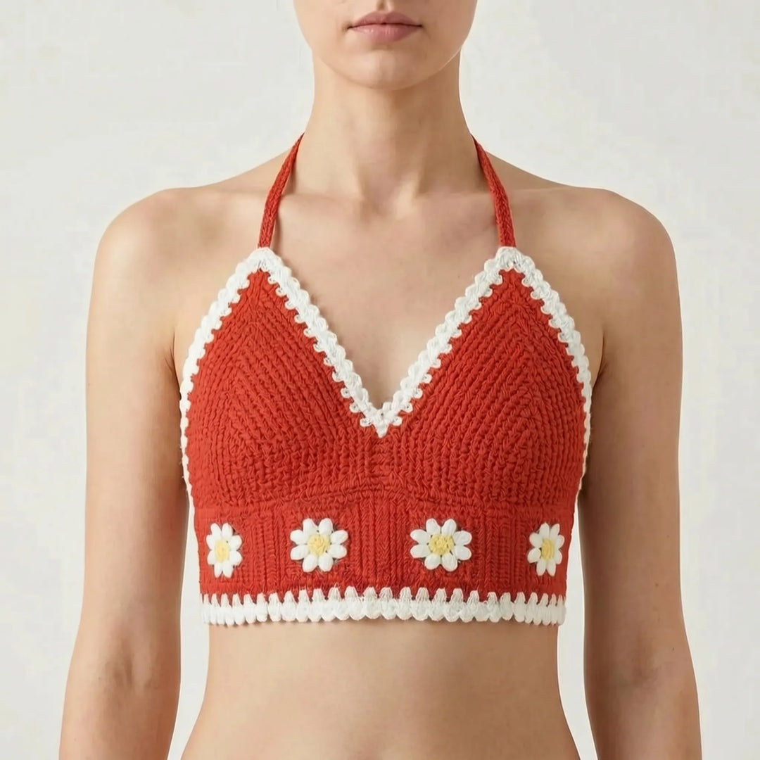 Women's floral bohemian halter crop top. Essential summer fashion, beach & festival ready boho chic.