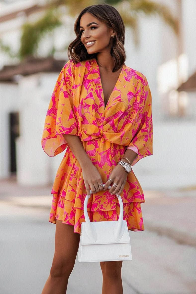 Women's Bohemian Off Shoulder Mini Dress, perfect for casual summer days & trendy vacation wear.