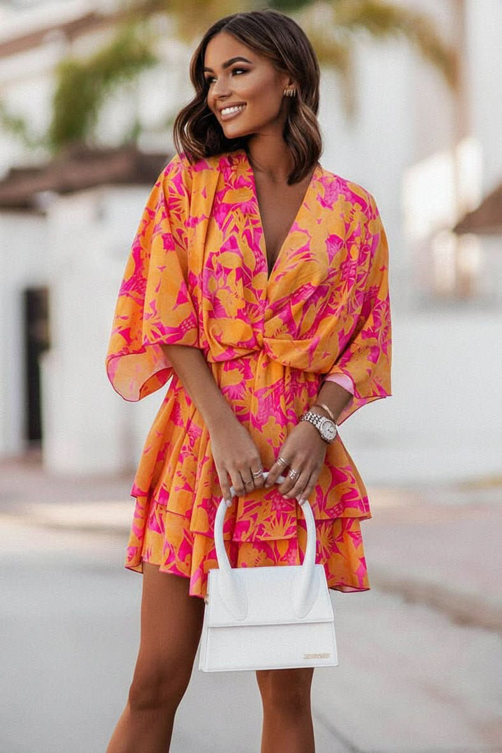 Women's Bohemian Off Shoulder Mini Dress, perfect for casual summer days & trendy vacation wear.
