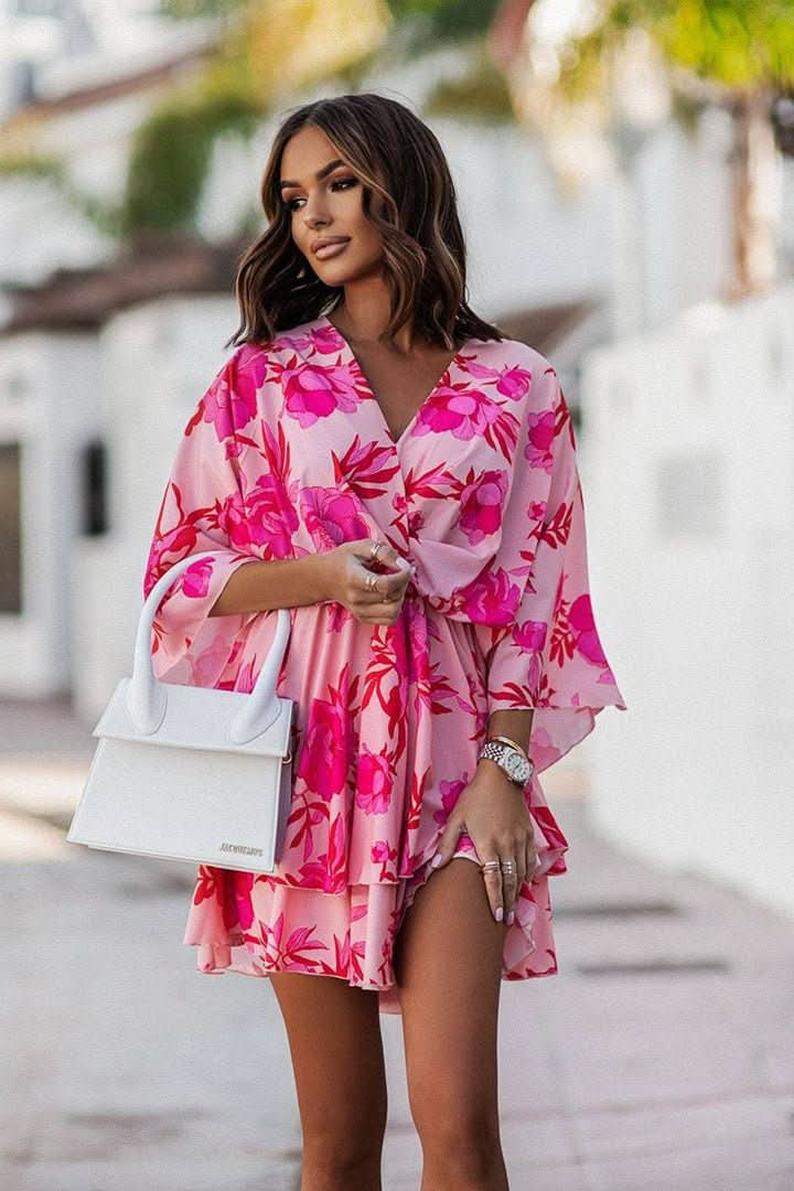 Bohemian print off-shoulder mini dress for women, embodying casual elegance for summer holidays.