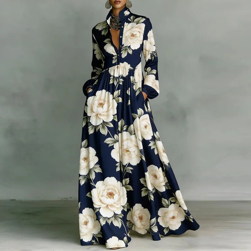 Comfortable printed maxi dress for women, Bohemian style with long sleeves. Great for spring and summer casual fashion.