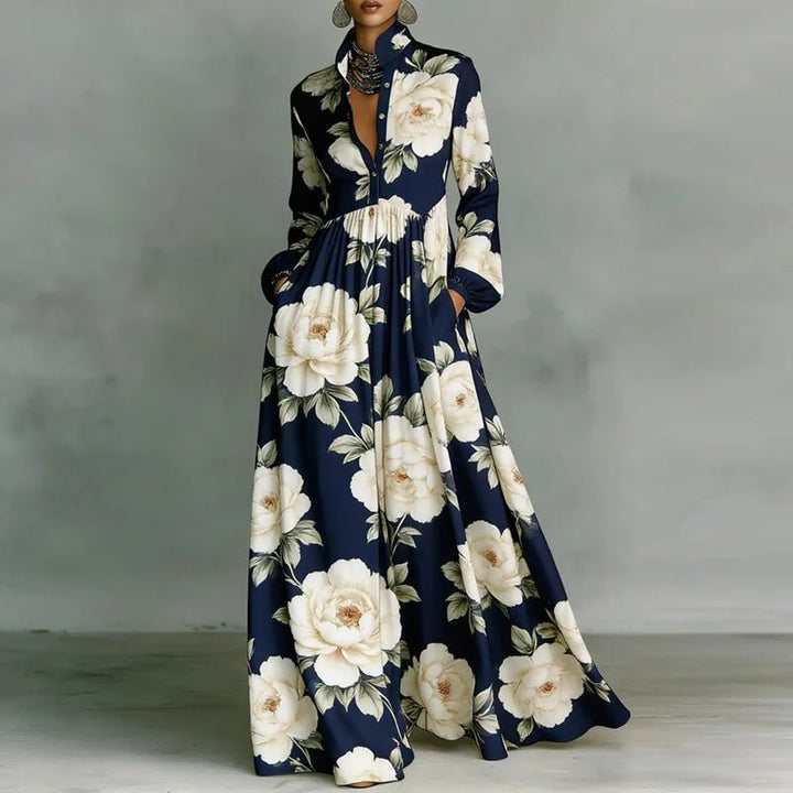 Comfortable printed maxi dress for women, Bohemian style with long sleeves. Great for spring and summer casual fashion.