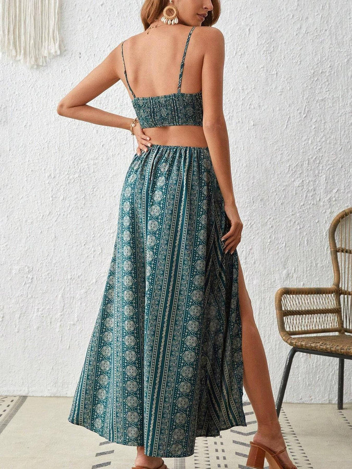Summer vacation ready: Women's bohemian printed maxi dress with stylish side slits & comfortable fit.