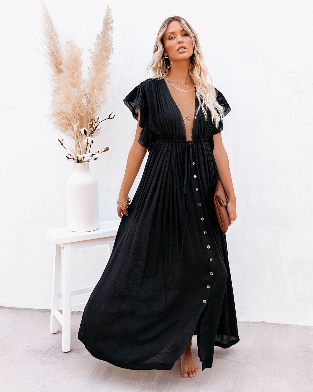 Women's boho beach cover up dress with a flattering V-neck, perfect for summer vacations and resort wear.