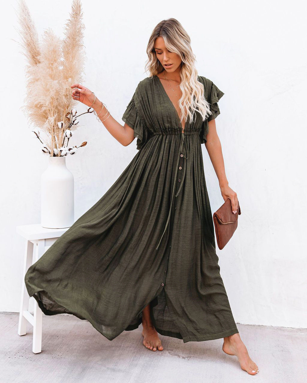 Lightweight V-neck swimsuit cover up dress, a stylish and practical beach essential for women's summer vacations.