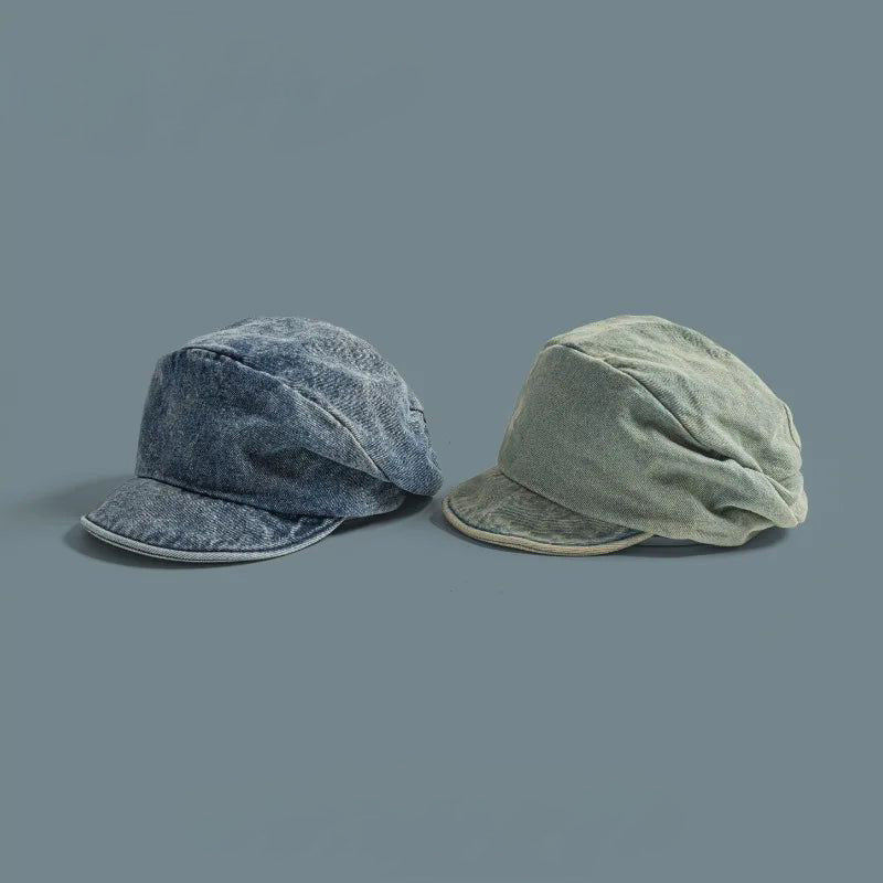Blue denim beret hat, a women's boho style accessory for casual, everyday wear. Vintage inspired headwear.