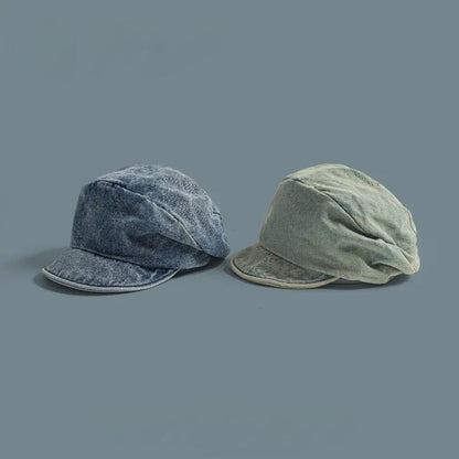 Blue denim beret hat, a women's boho style accessory for casual, everyday wear. Vintage inspired headwear.