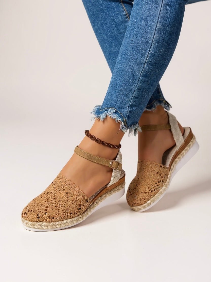 Women's boho platform espadrille sandals with an ankle strap, perfect for summer casual wear.