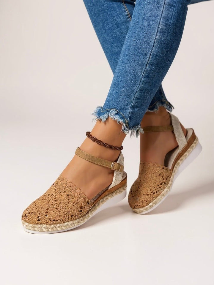 Women's boho platform espadrille sandals with an ankle strap, perfect for summer casual wear.