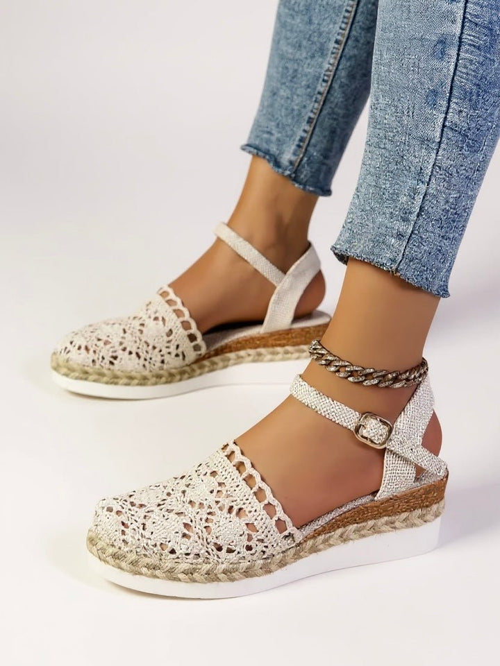 Women's fashion platform espadrille sandals. Bohemian ankle strap design, great for warm weather & comfort.