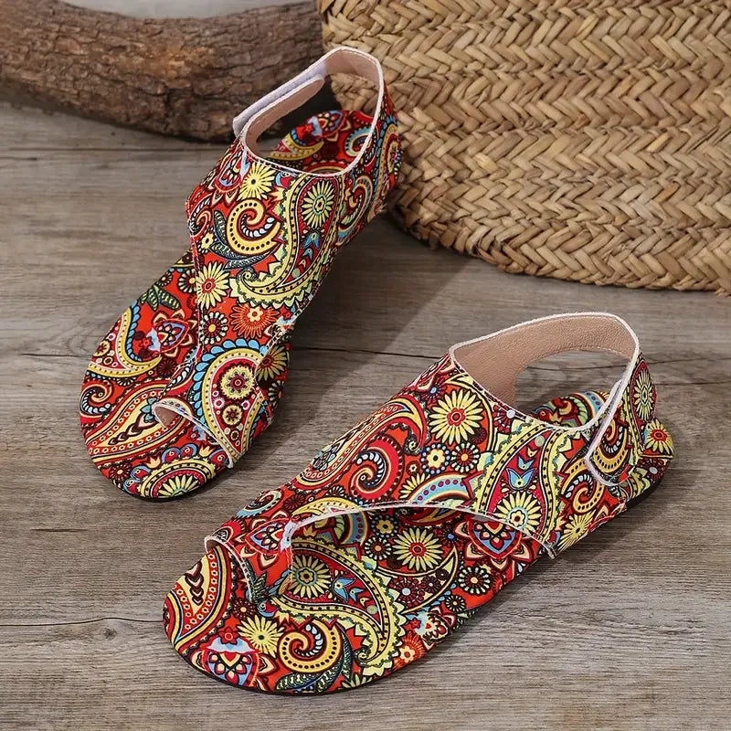 Women's stylish paisley print slingback flats with cushioned insoles, perfect for casual summer wear.