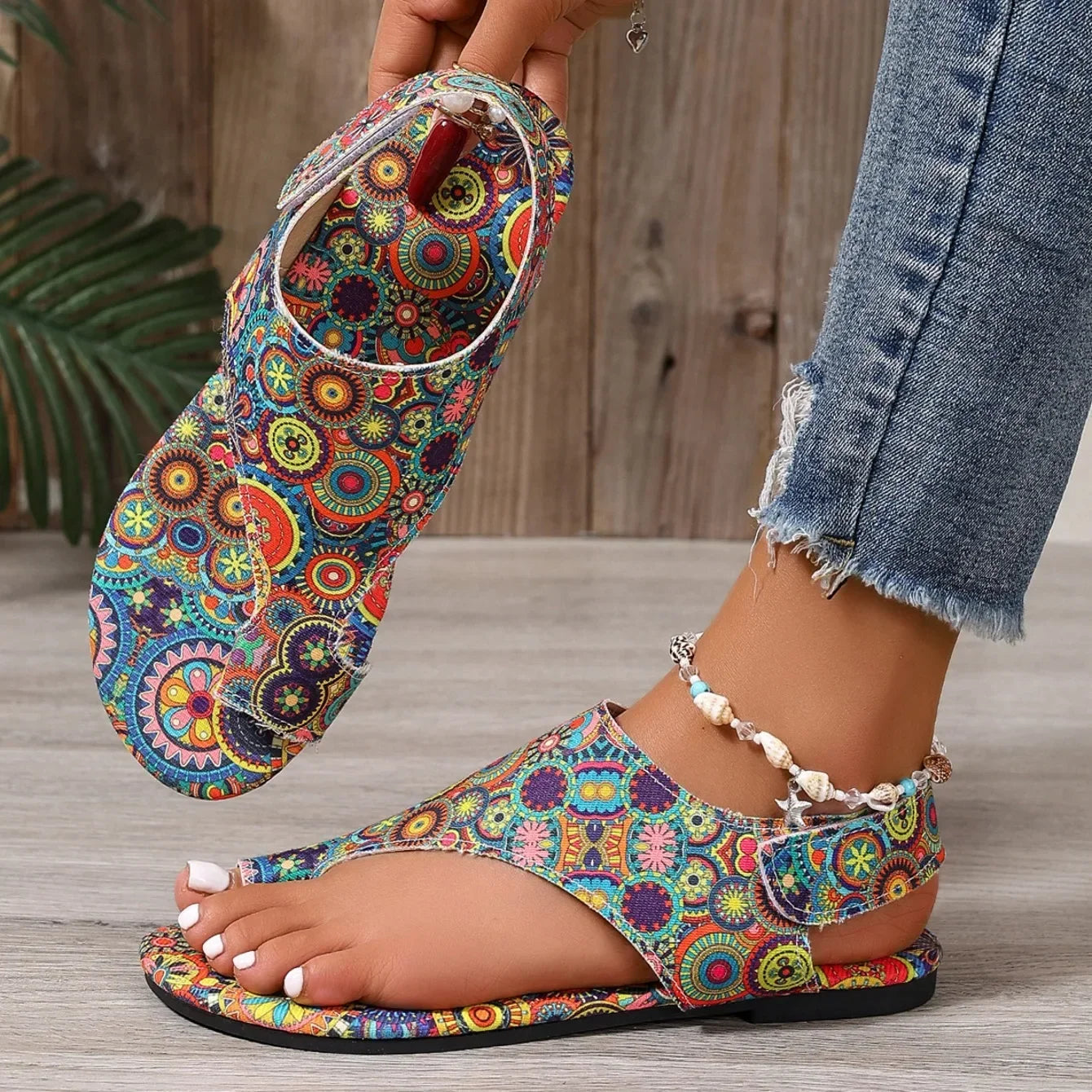 Women's comfortable slingback flats with a beautiful boho paisley print, ideal for summer slip-on style.