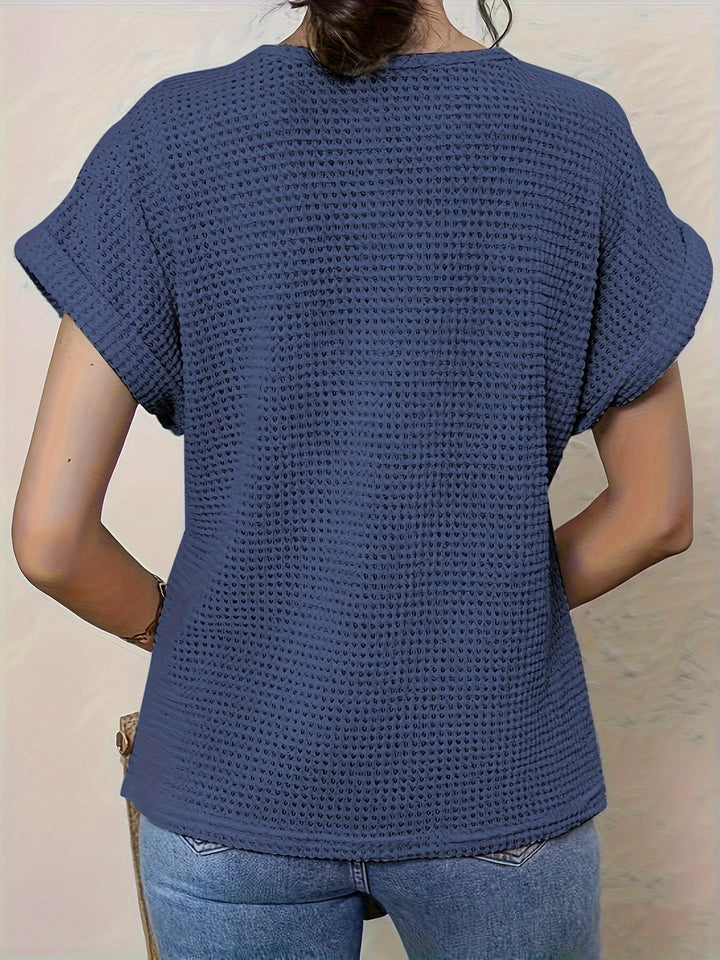 Versatile women's boho top, short sleeve with crochet detail, perfect for spring/summer comfort.