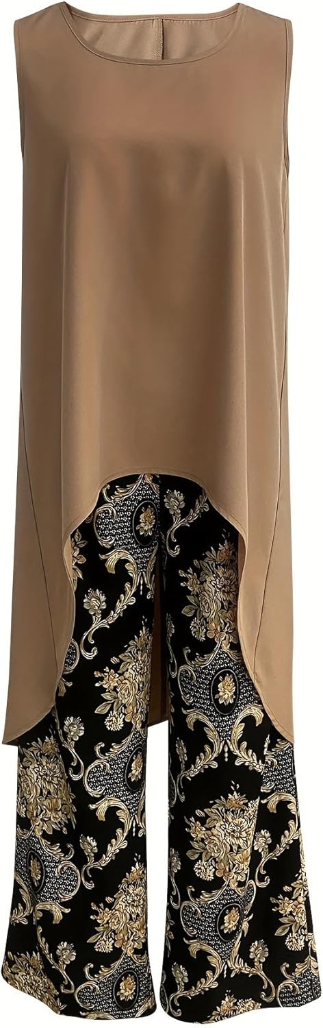Bohemian two-piece set for women: a lightweight, relaxed-fit tunic and wide-leg pants. Ideal for resort & summer vacation.