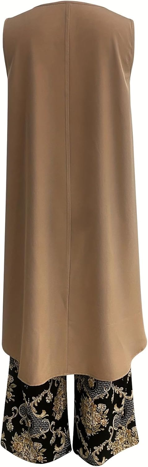Effortless women's boho tunic & wide-leg pants set. Flowy, lightweight summer fashion, perfect for a relaxed bohemian look.