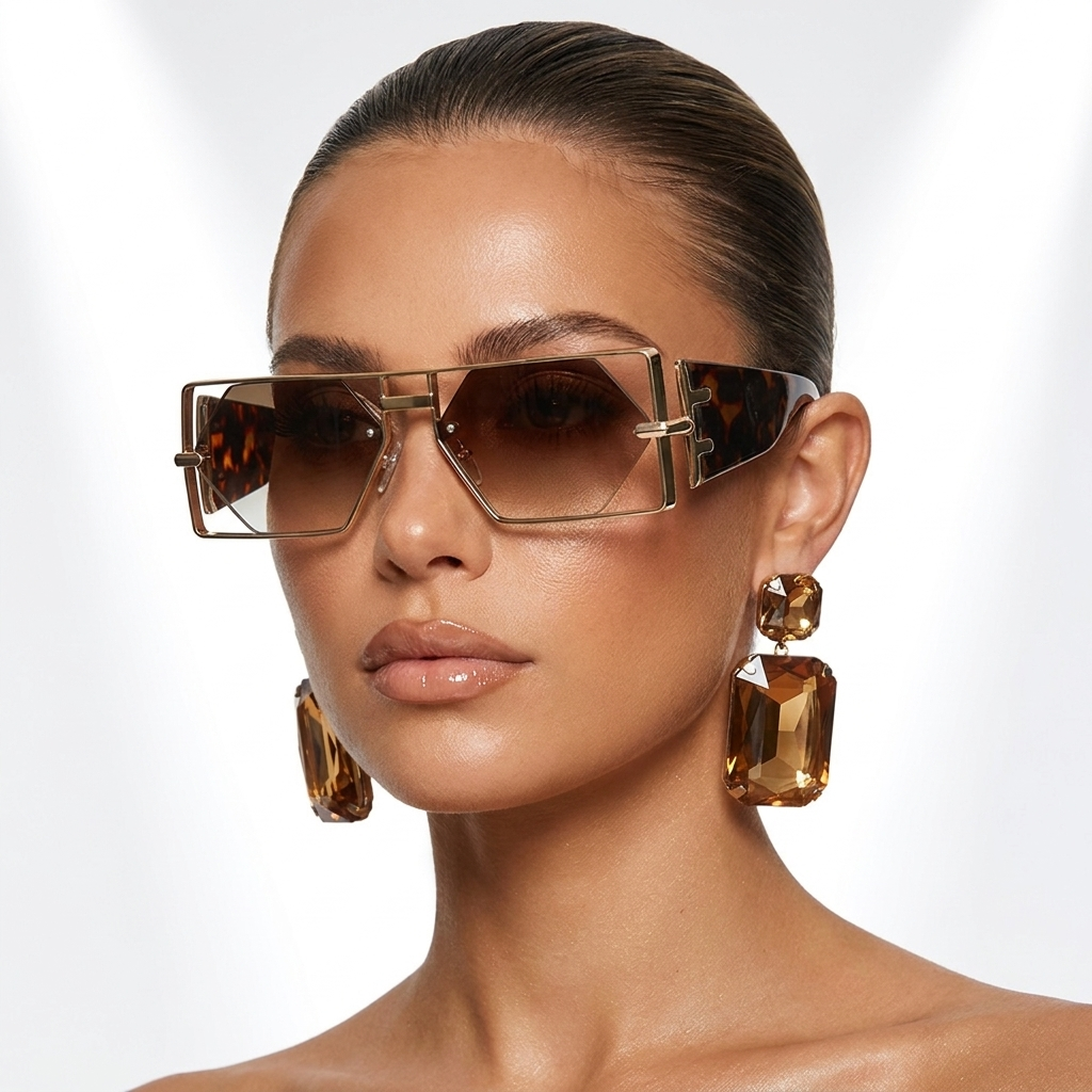 Fashion-forward women's aviator sunglasses with a bold gold frame, essential UV eye protection eyewear.