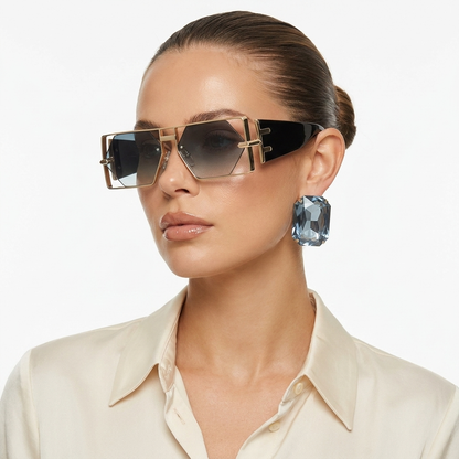Bold women's gold aviator sunglasses, a chic accessory offering premium UV protection for eye health.