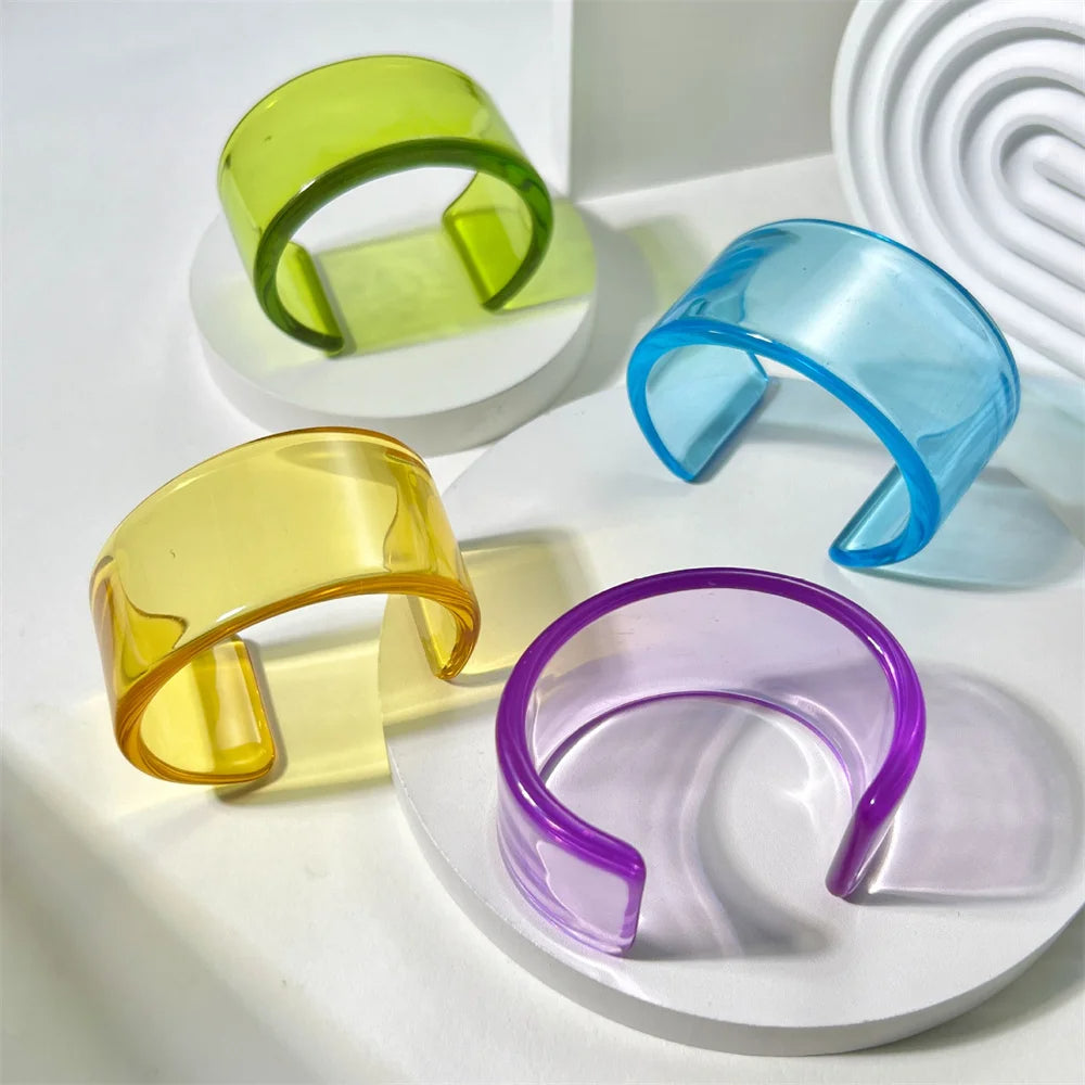 Colorful stackable acrylic cuff bangle, chunky women's fashion bracelet.