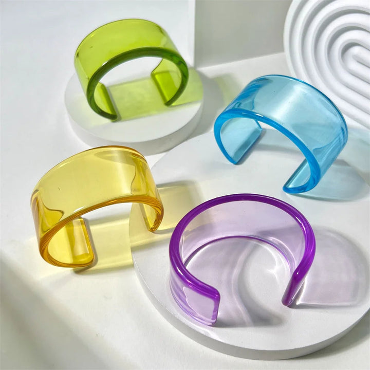 Colorful stackable acrylic cuff bangle, chunky women's fashion bracelet.