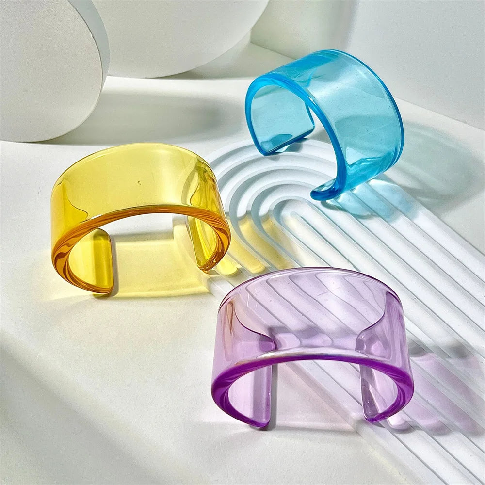 Stylish women's acrylic cuff bangle bracelet, chunky statement jewelry.