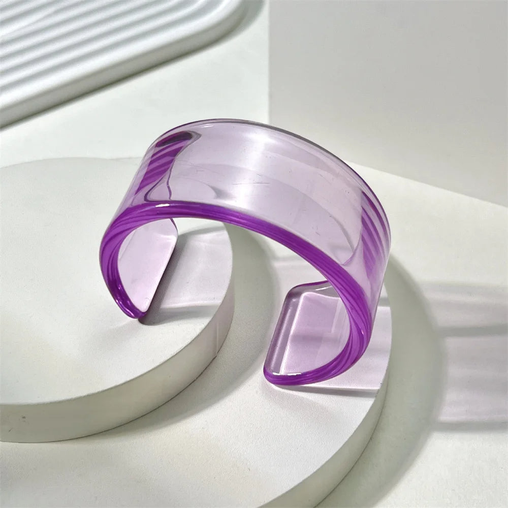 Fashionable women's chunky acrylic cuff bangle, versatile stackable jewelry.
