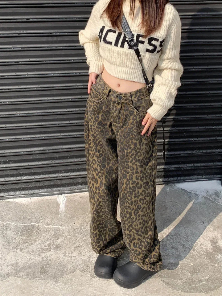 Fashion-forward women's leopard print jeans, perfect for a bold style statement & trendy casual outfits.
