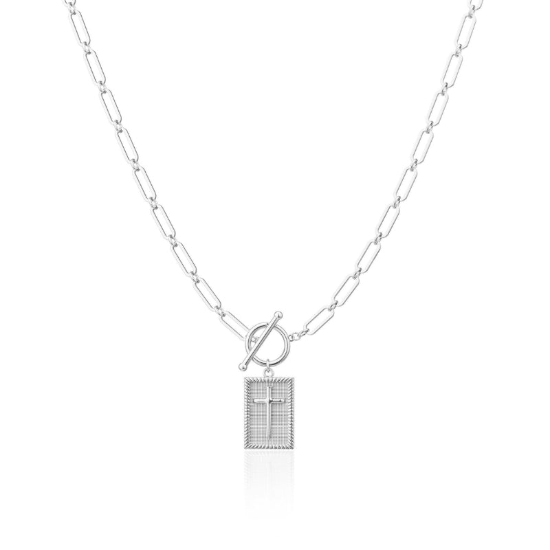Stylish women's cross pendant necklace on a bold paperclip chain. Gold/silver fashion jewelry for everyday.