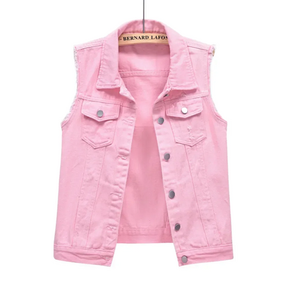 Women's bold pink denim vest for an effortless fashion statement.