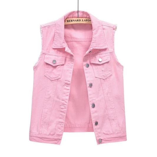 Women's bold pink denim vest for an effortless fashion statement.