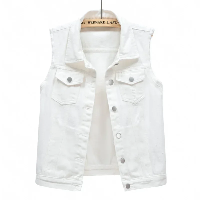 Blue denim vest, women's classic yet bold outerwear for everyday style.