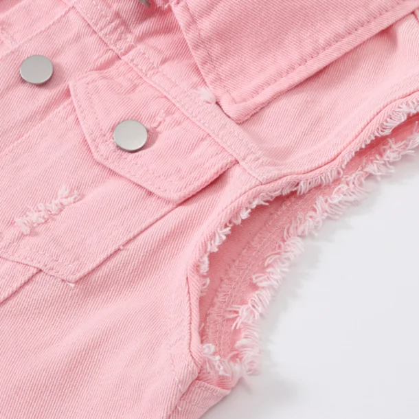 Stylish red denim vest, a colorful women's fashion piece for a bold look.