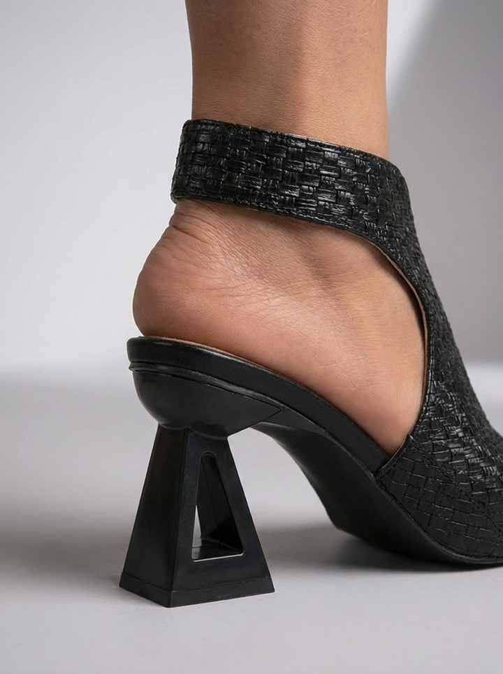 Braided block heel slingback sandals for women, offering all-day comfort. Versatile for dressy or casual wear.