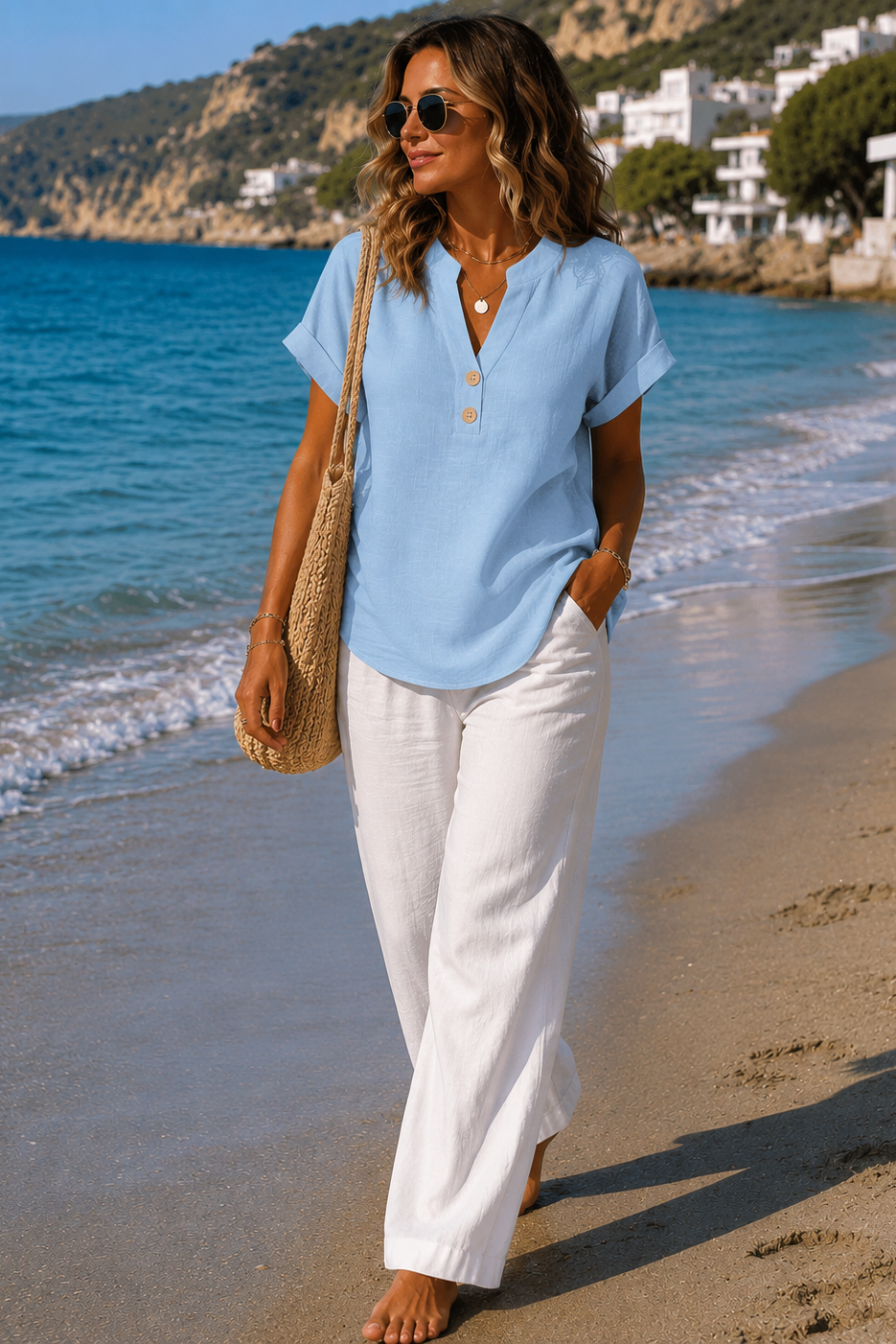 Versatile women's long sleeve button-up blouse, ideal for office wear, travel, or everyday casual looks.