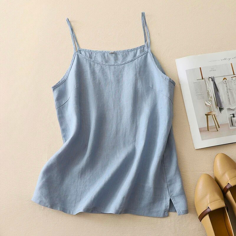 Women's breathable cotton-linen blend cami tank top, perfect for summer casual wear or layering.