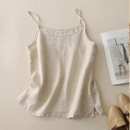 Comfortable breathable women's cami tank top. Cotton-linen blend for casual summer outfits & layering.