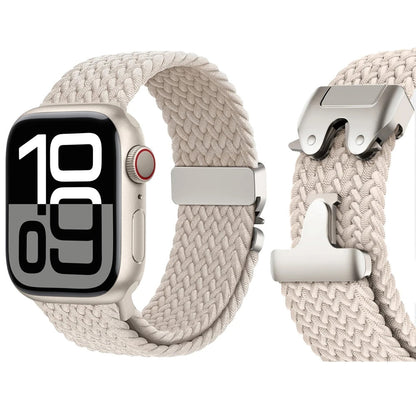 Sporty women's breathable elastic smartwatch band, sweat-resistant for workouts and active wear.