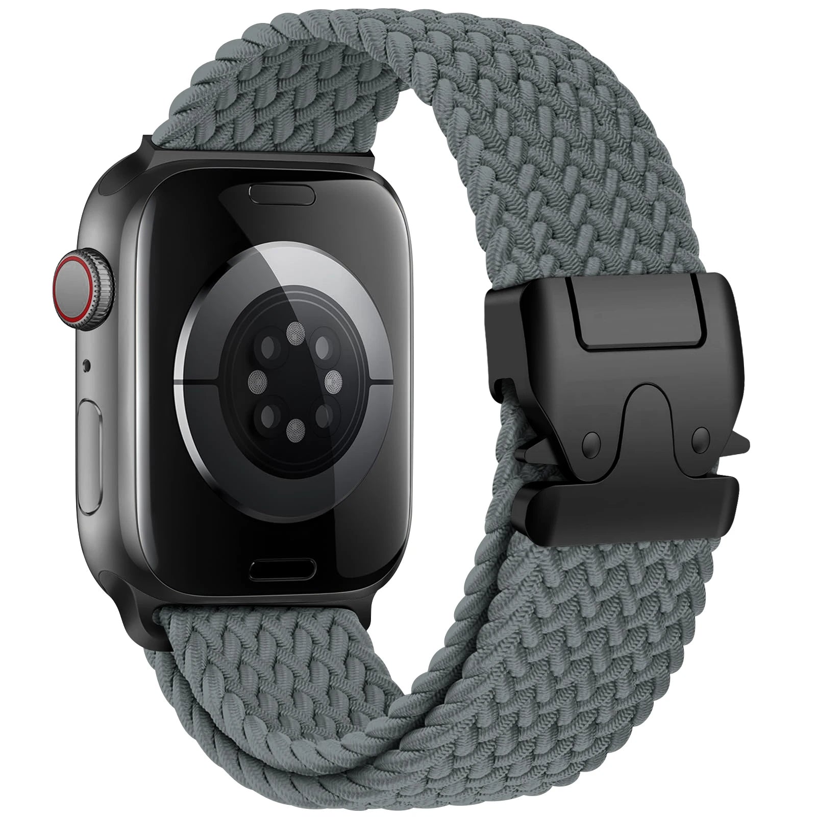 Breathable nylon elastic smartwatch band for women, durable and comfortable for active wear.