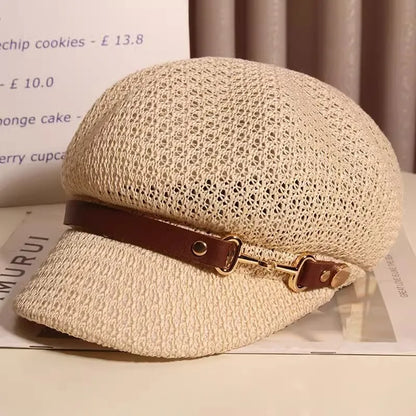 Chic women's knitted sun hat, breathable and lightweight for summer. Essential vacation wear and fashion accessory.