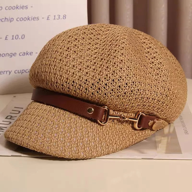 Women's breathable knitted sun hat, a lightweight and comfortable accessory for summer vacations and beach outings.