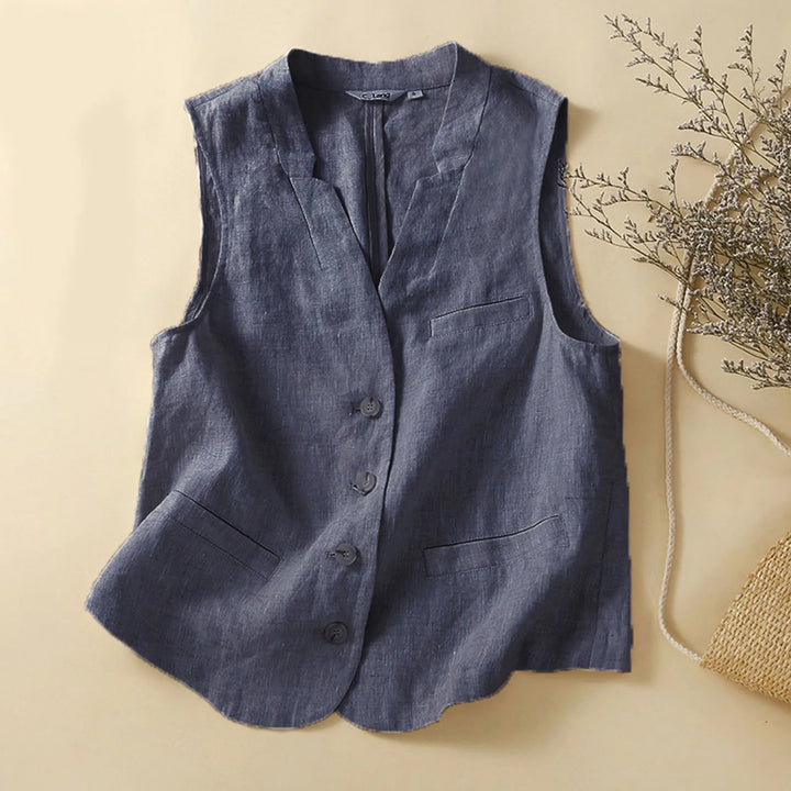 Women's breathable linen blend vest top in beige, perfect for summer fashion and chic casual layering.