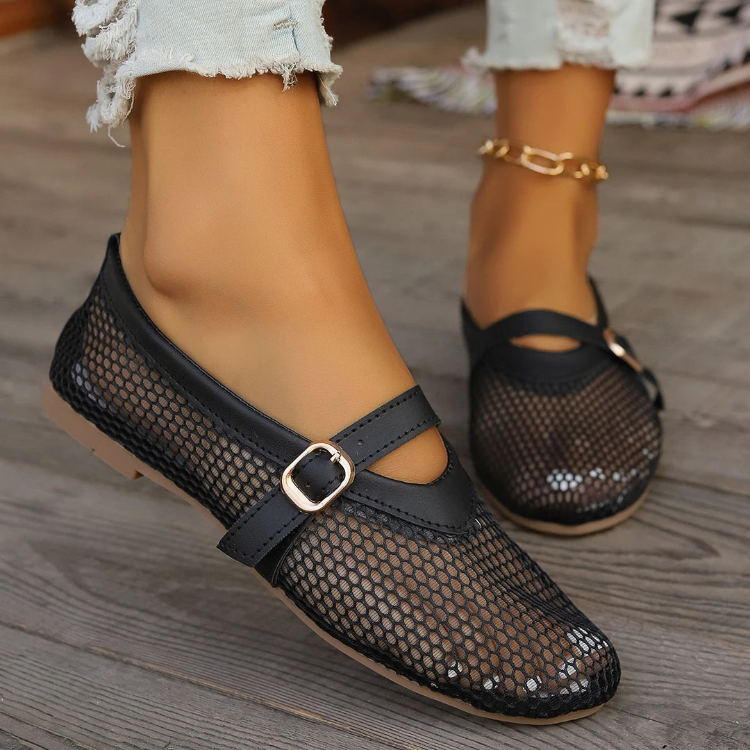 Comfortable women's breathable mesh Mary Jane flats, perfect everyday slip-on shoes for travel.