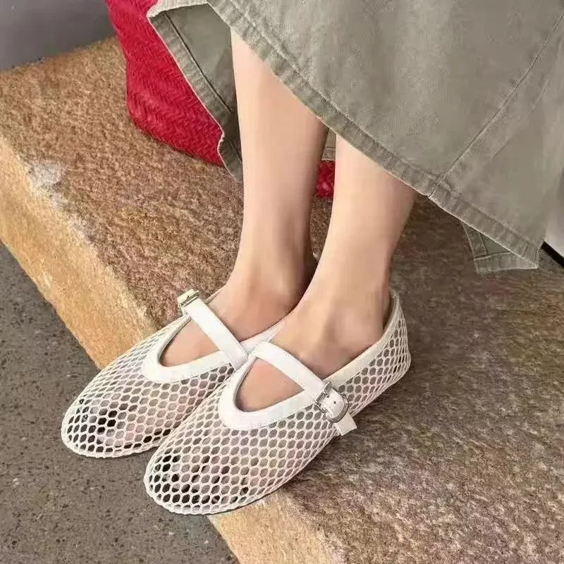 Womens breathable mesh Mary Jane flats, comfortable slip-on casual shoes for spring & summer.