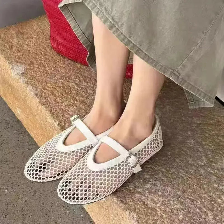 Womens breathable mesh Mary Jane flats, comfortable slip-on casual shoes for spring & summer.