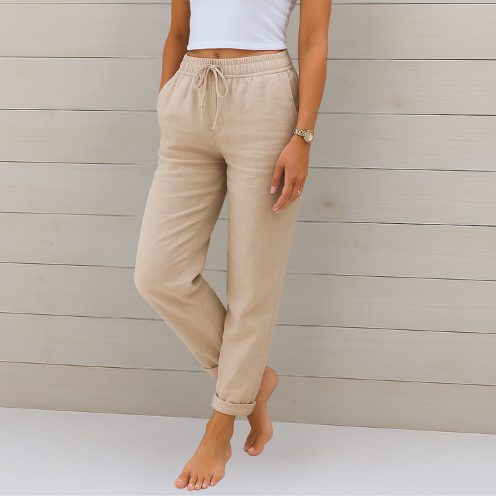 Stylish women's relaxed fit trousers with elastic waist, perfect for casual, comfortable, and versatile wear.